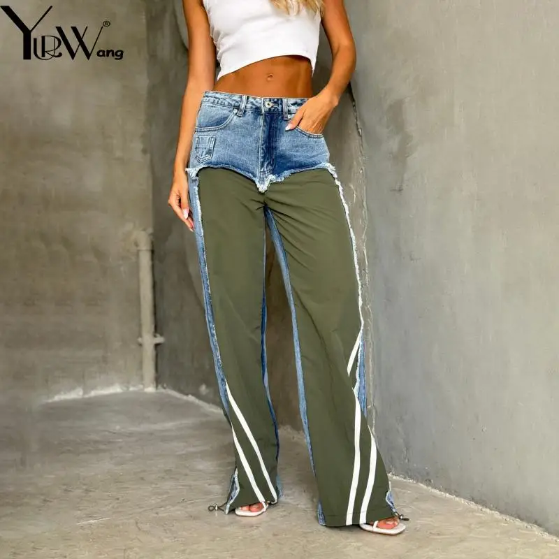 YUERWAN Women Jeans 2024 Autumn New Color Matching Mid Waist Stripe Loose Casual Long Straight Jeans All Match Denim Trousers
YUERWAN Women Jeans 2024 Autumn New Color Matching Mid Waist Stripe Loose Casual Long Straight Jeans All Match Denim Trousers