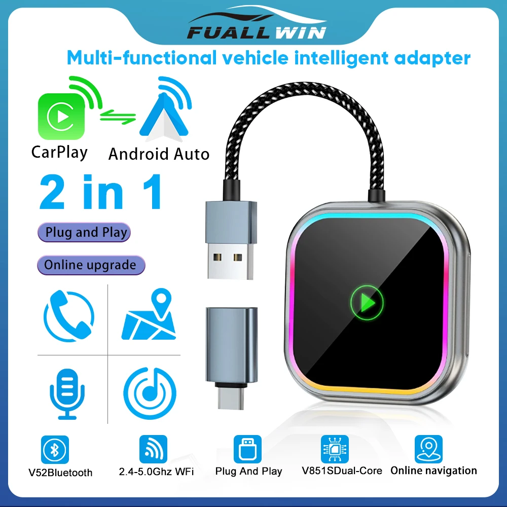 Carplay Wireless Adapter Android Auto 2 in 1 Smart Adapter 5G WIFI Plug and Play USB Type-C for iPhone Android Phone for Car
Carplay Wireless Adapter Android Auto 2 in 1 Smart Adapter 5G WIFI Plug and Play USB Type-C for iPhone Android Phone for Car