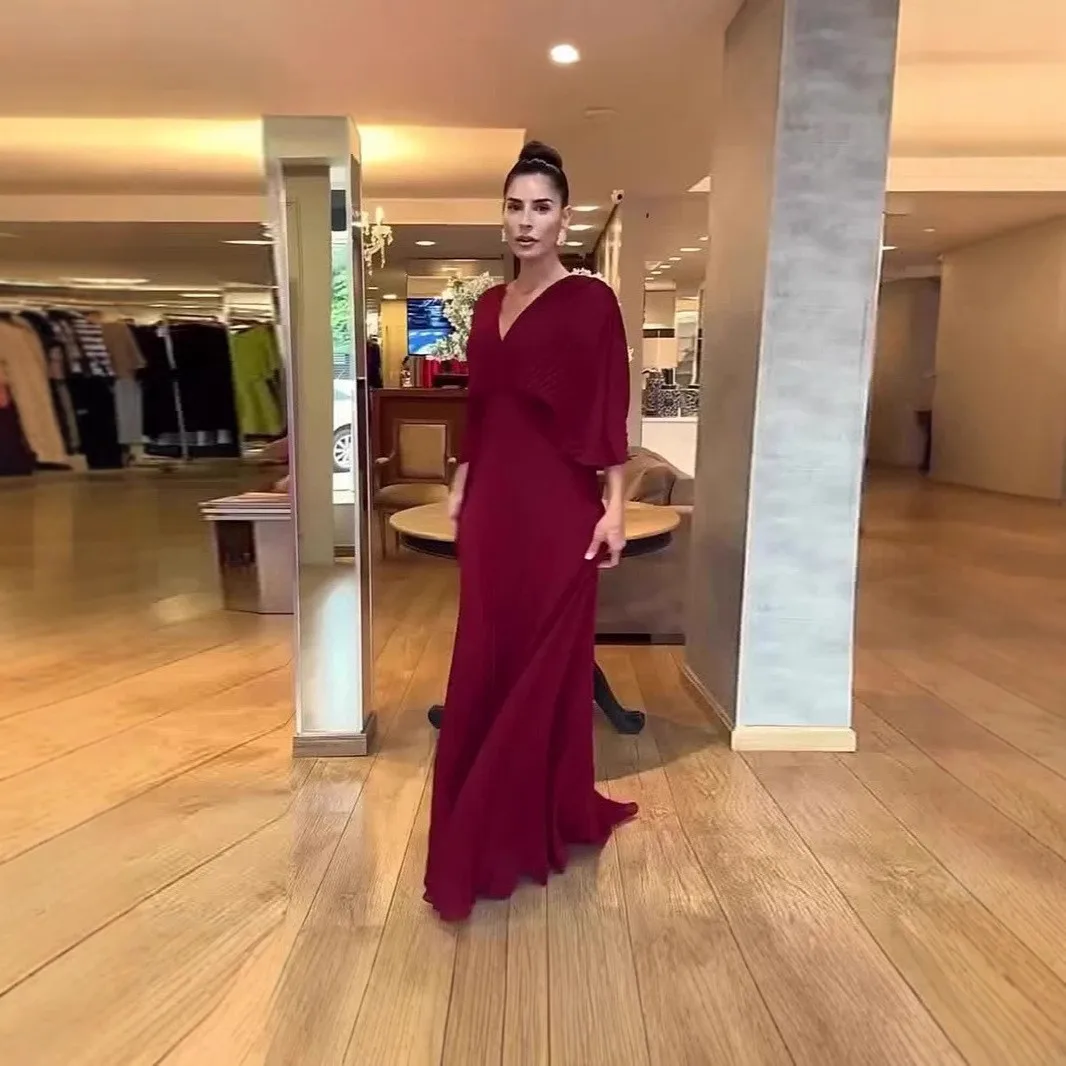Elegant Pleated Maxi Dress V-Neck Batwing Sleeve Wrap Style Bodice Fuchsia Skirt Burgundy Long Dress for Women
Elegant Pleated Maxi Dress V-Neck Batwing Sleeve Wrap Style Bodice Fuchsia Skirt Burgundy Long Dress for Women