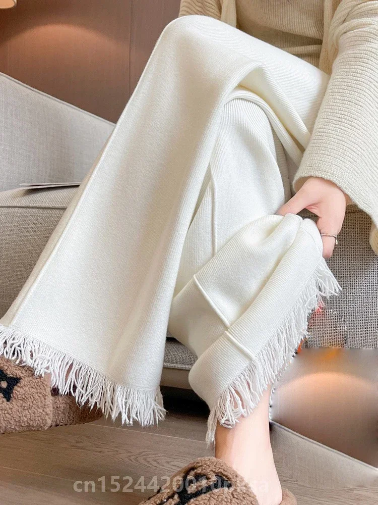 Wide Leg Pants Women Korean New Lace Up Straight Malhas Sweatpants Rose Red High Waist Tassels Knitted Casual Pantalones
Wide Leg Pants Women Korean New Lace Up Straight Malhas Sweatpants Rose Red High Waist Tassels Knitted Casual Pantalones