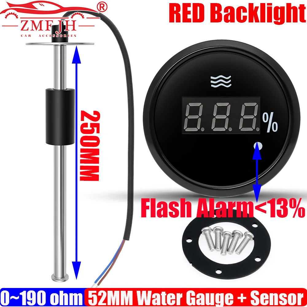 ZMFJH Waterproof Digital 2"52MM Water Level Gauge With Alarm Red Light 0-190ohm Water Level Sensor 100-550MM for Marine Boat Car
ZMFJH Waterproof Digital 2"52MM Water Level Gauge With Alarm Red Light 0-190ohm Water Level Sensor 100-550MM for Marine Boat Car