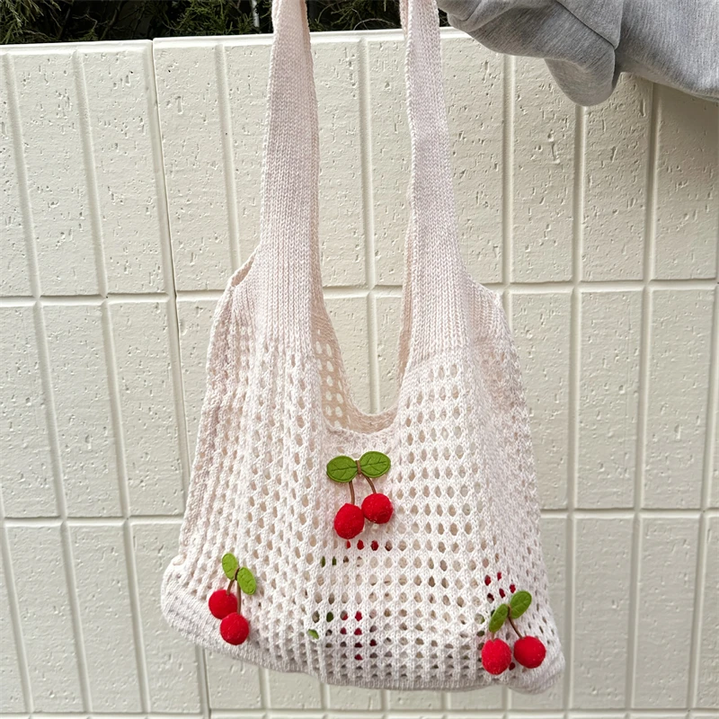 Women Stylish Cherry Pendant Crochet Tote Bag Large Capacity Shoulder Bag Casual Handbag Cute Trendy Bag Knitting Bag
Women Stylish Cherry Pendant Crochet Tote Bag Large Capacity Shoulder Bag Casual Handbag Cute Trendy Bag Knitting Bag