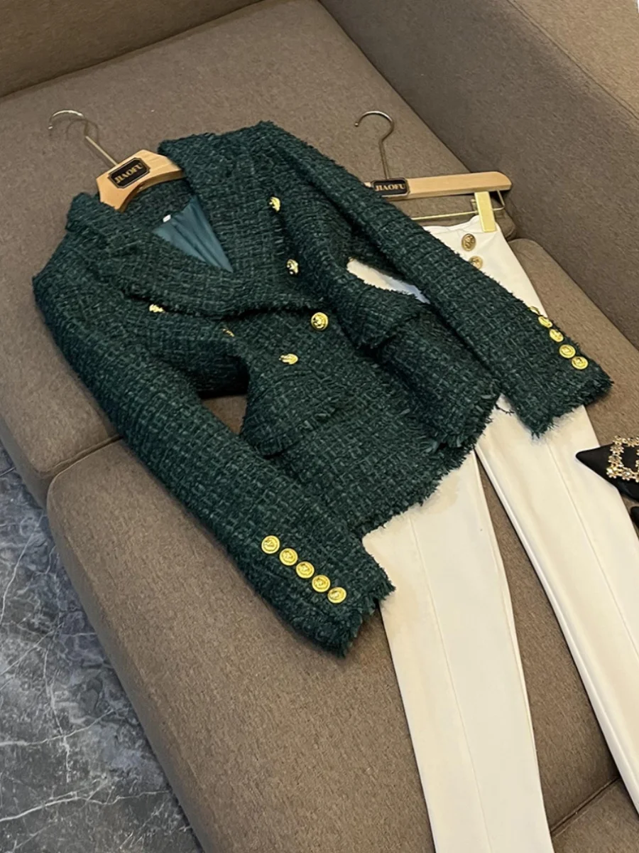 Slim Fit Tweed Suit Jacket with Fringe in Dark Green 2026 Summer New Arrival High-End Fabric European Style Long Sleeve
Slim Fit Tweed Suit Jacket with Fringe in Dark Green 2026 Summer New Arrival High-End Fabric European Style Long Sleeve