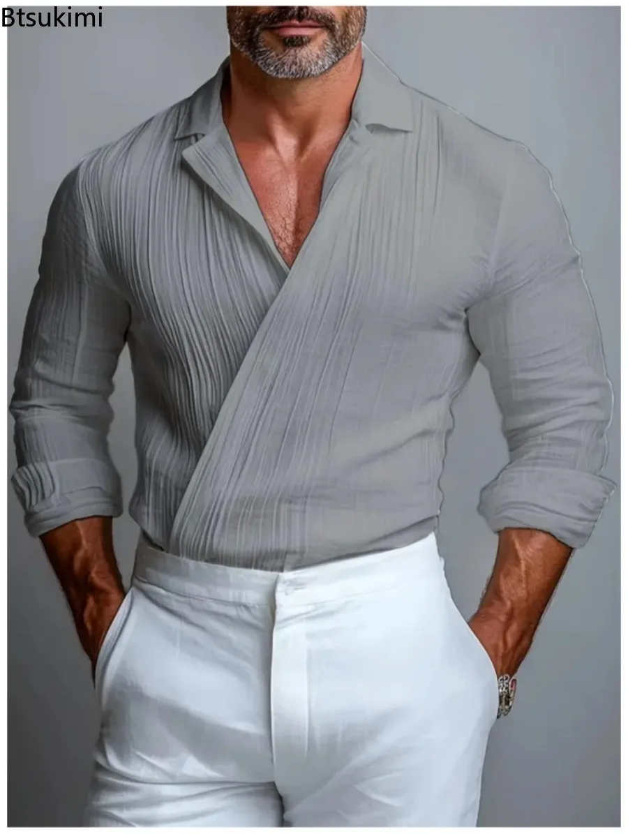 New Men's Pleated Textured Shirt Men Spring Solid Color Long Sleeve Lapel Old Money Style Criss-cross Design Breathable Shirt
New Men's Pleated Textured Shirt Men Spring Solid Color Long Sleeve Lapel Old Money Style Criss-cross Design Breathable Shirt