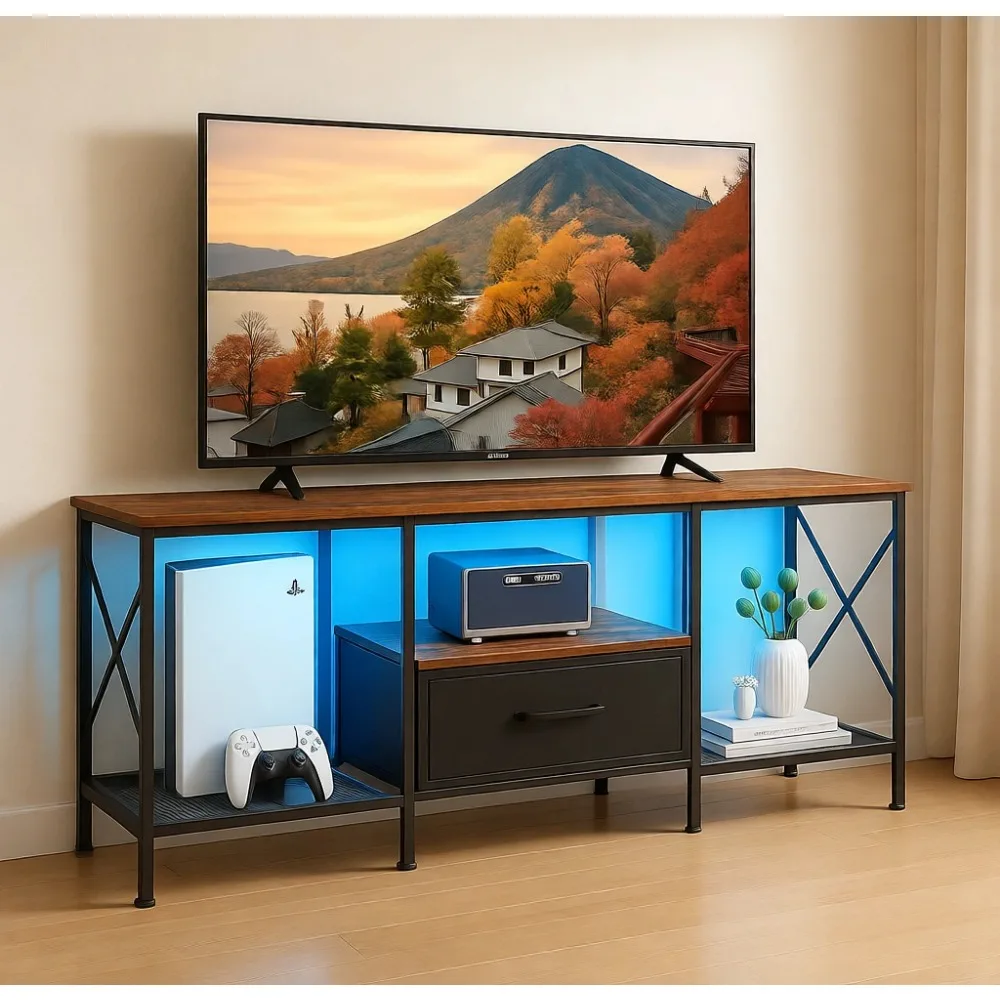 Industrial TV Stand with Fabric Drawer and Open Shelves for 50 to 55 Inch Screens Rustic Brown
Industrial TV Stand with Fabric Drawer and Open Shelves for 50 to 55 Inch Screens Rustic Brown