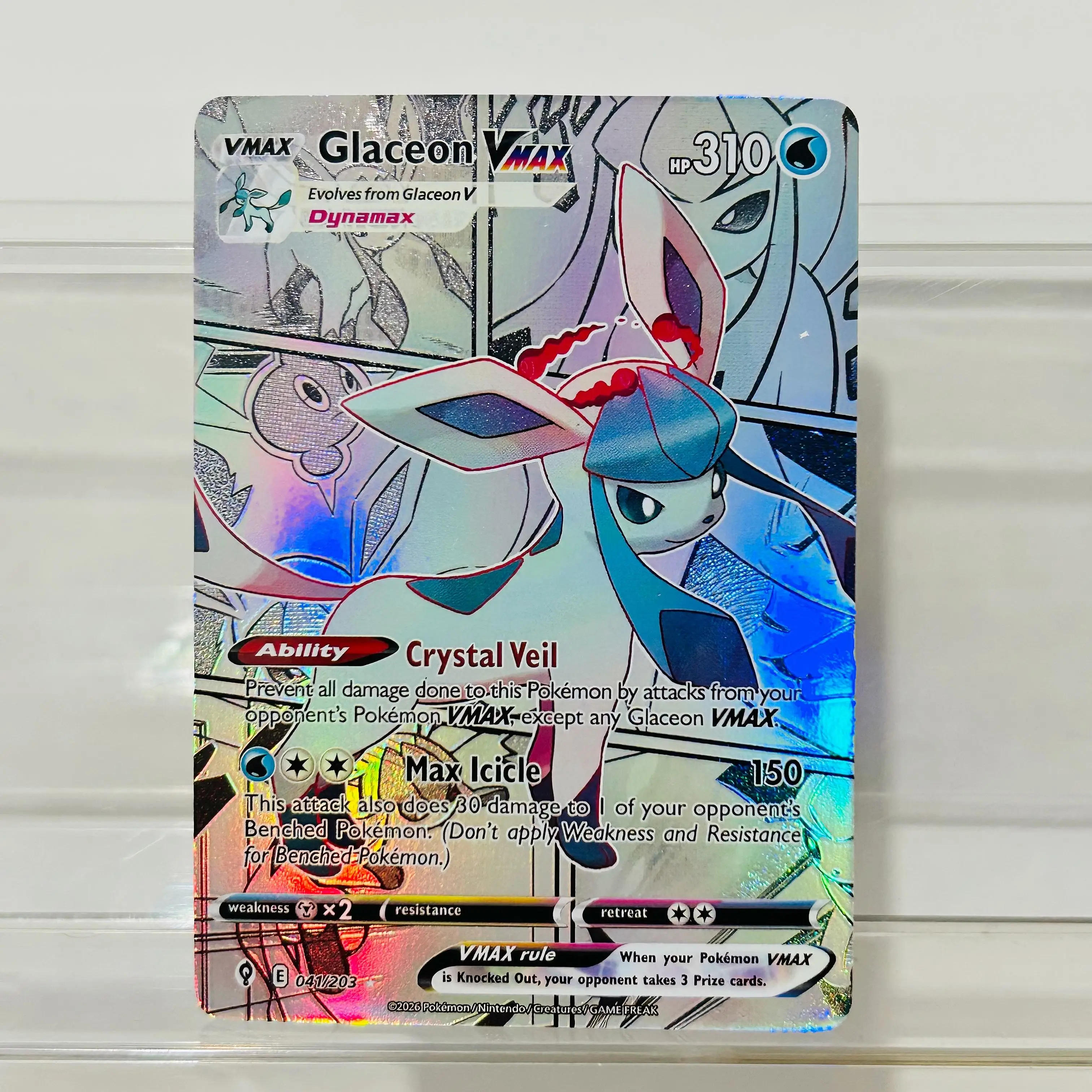 Pokemon English Version Glaceon Vmax 041/203 DIY Holographic Foil Texture Card, Perfect Condition Premium Anime Collection Card
Pokemon English Version Glaceon Vmax 041/203 DIY Holographic Foil Texture Card, Perfect Condition Premium Anime Collection Card
