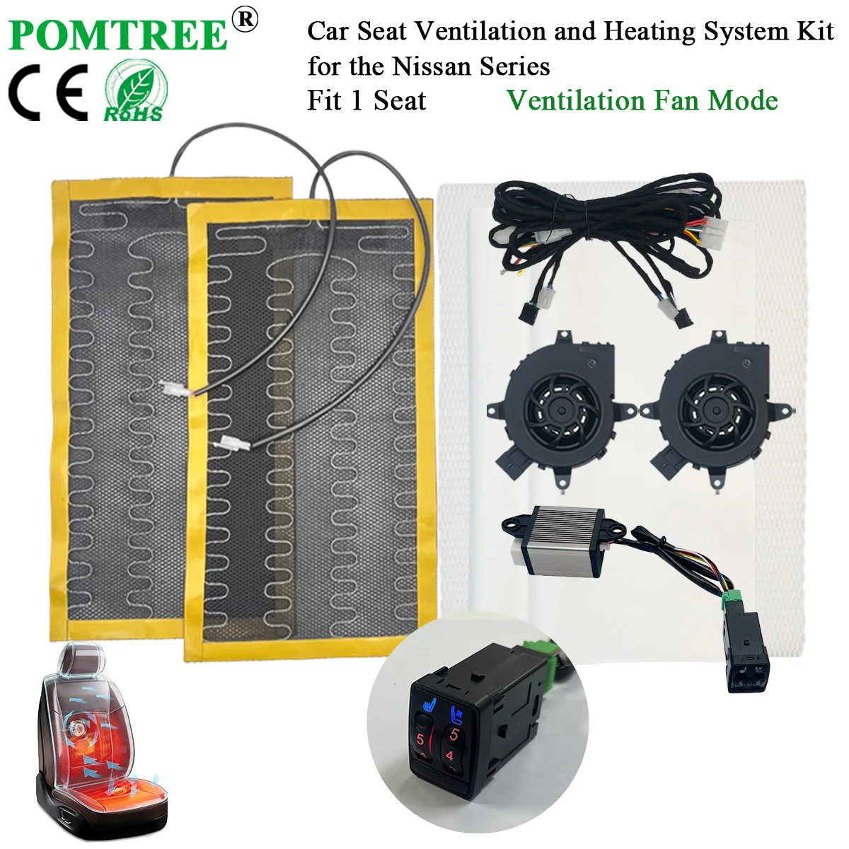 DC 12V Built-in Car Seat Ventilation And Heating Kit Fit 1 Seat,With 2 Fans & Special Switch For Nissan Series Car Modification
DC 12V Built-in Car Seat Ventilation And Heating Kit Fit 1 Seat,With 2 Fans & Special Switch For Nissan Series Car Modification