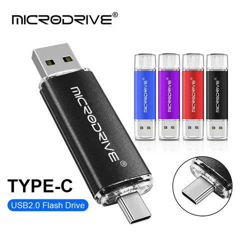 Clé USB OTG 2 en 1 Type C USB 2.0, clé USB 1 Go, 128 Go, 64 Go, clé USB en métal, clé USB 32 Go, 8 Go, clé USB pour Android
