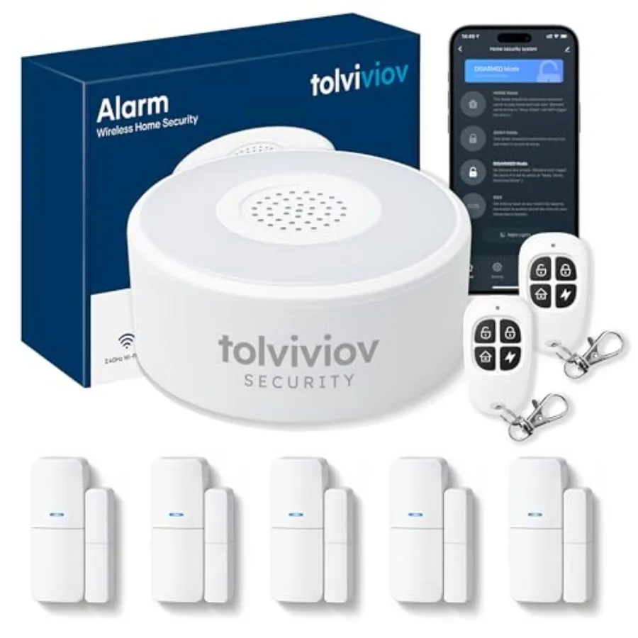 WiFi Door Alarm System for house and apartment: wireless DIY smart home security kit in black, includes alarm siren, door windo
WiFi Door Alarm System for house and apartment: wireless DIY smart home security kit in black, includes alarm siren, door windo