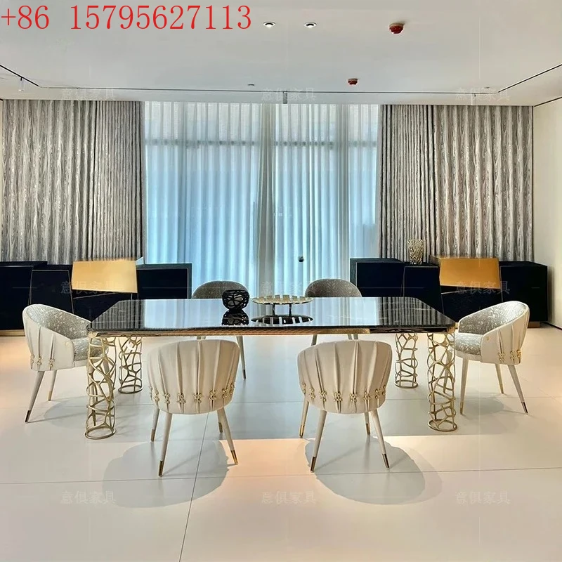 Italian light luxury stainless steel dining table Household villa dining room Rectangle marble table9344
Italian light luxury stainless steel dining table Household villa dining room Rectangle marble table9344