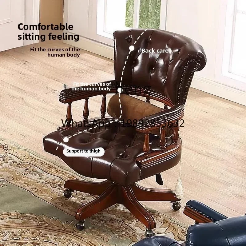 American solid wood book chair European retro computer chair leather boss office lift swivel chair home accessories
American solid wood book chair European retro computer chair leather boss office lift swivel chair home accessories