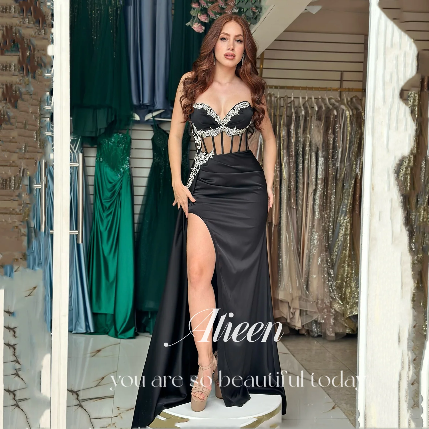 Aileen Vestidos De Festa Dresses Gala Satin Evening Dress Black Prom Dresses 2025 Woman Diamond Decoration فساتين سهرة Side Slit
Aileen Vestidos De Festa Dresses Gala Satin Evening Dress Black Prom Dresses 2025 Woman Diamond Decoration فساتين سهرة Side Slit