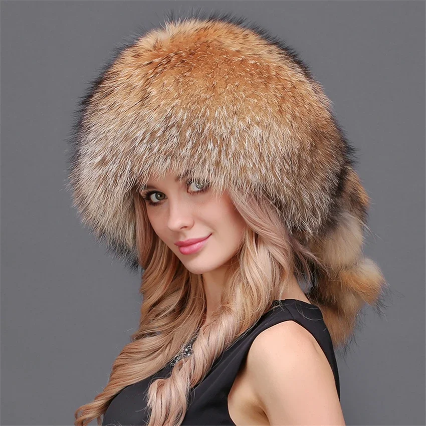 Women Winter Real Natural Fur Silver Red Fox Hat With Pom Pom Fox Tail Lady Winter Warm Hats Soft Hairy Cap
Women Winter Real Natural Fur Silver Red Fox Hat With Pom Pom Fox Tail Lady Winter Warm Hats Soft Hairy Cap