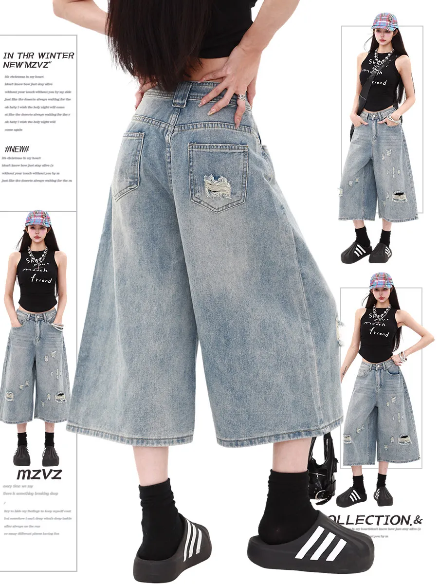 Retro American High Street Distressed Seven-Five Denim Jeans Women Summer New Loose Wide Leg Straight High Waist 7-Length Mid...
Retro American High Street Distressed Seven-Five Denim Jeans Women Summer New Loose Wide Leg Straight High Waist 7-Length Mid...