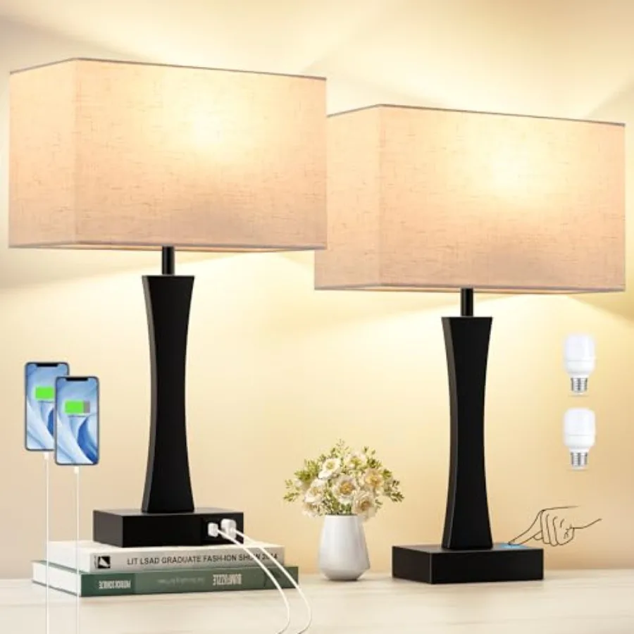 Bedside Lamps for Night Stands - 3 Way Dimmable Table Lamp for Bedroom with USB C+A PortsModern Bedside Lamps Set of 2 Touch La
Bedside Lamps for Night Stands - 3 Way Dimmable Table Lamp for Bedroom with USB C+A PortsModern Bedside Lamps Set of 2 Touch La
