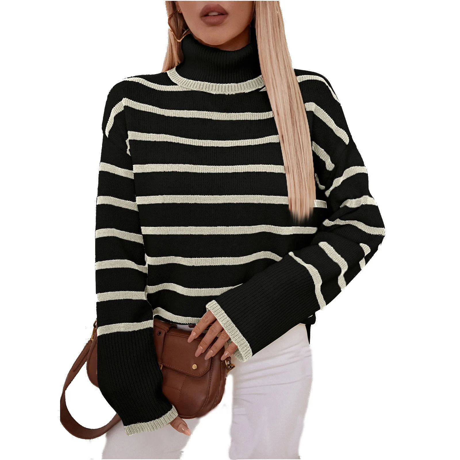 2024 New Winter Women'S Sweater Casual Loose Pullover Striped Round Neck Top Long Sleeve Drop Shoulder Sweater
2024 New Winter Women'S Sweater Casual Loose Pullover Striped Round Neck Top Long Sleeve Drop Shoulder Sweater