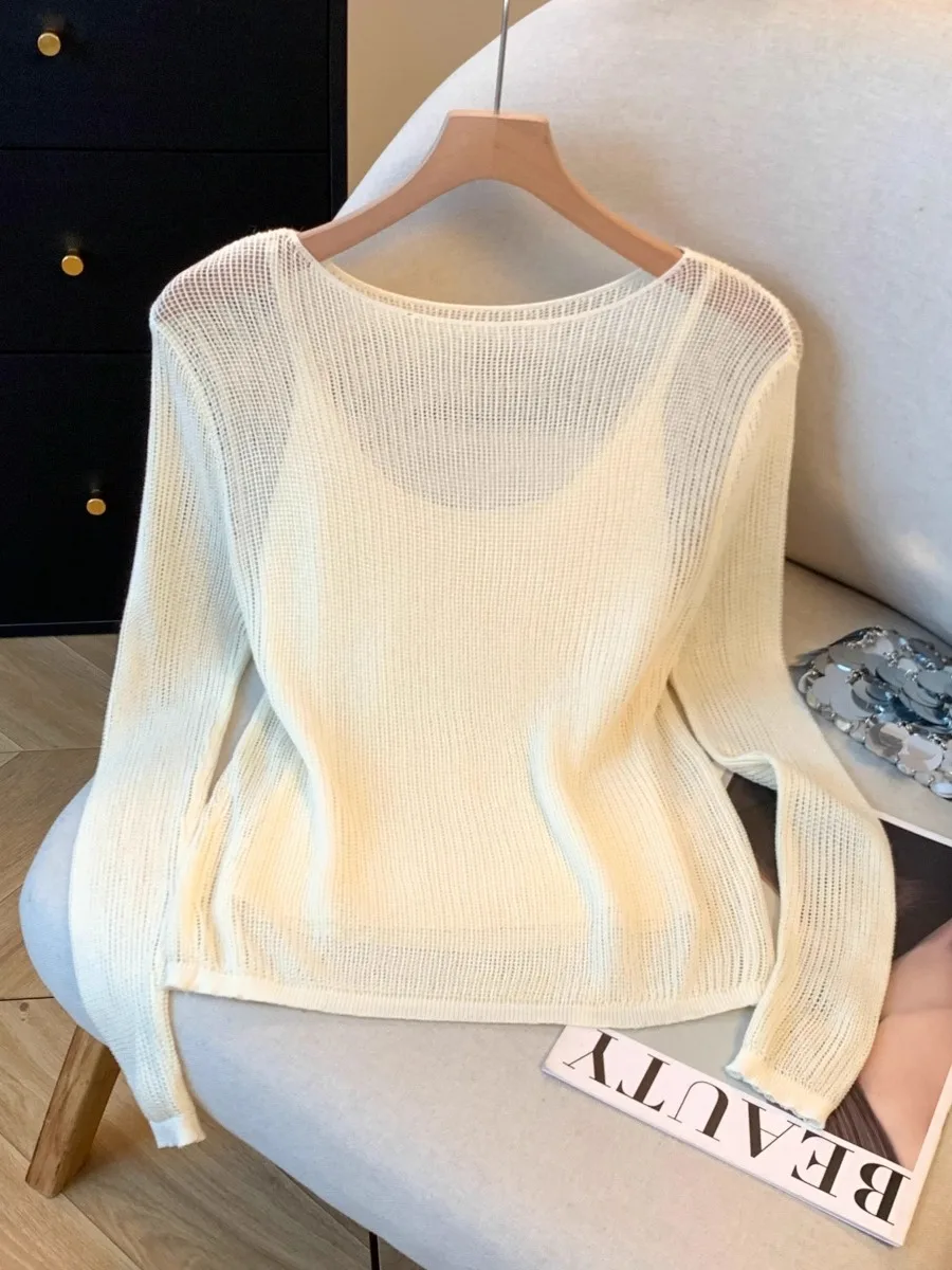 Женский свободный тонкий вязаный свитер с длинными рукавами, новая модель, верхняя одежда на весну-лето-осень, с защитой от солнца
Женский свободный тонкий вязаный свитер с длинными рукавами, новая модель, верхняя одежда на весну-лето-осень, с защитой от солнца