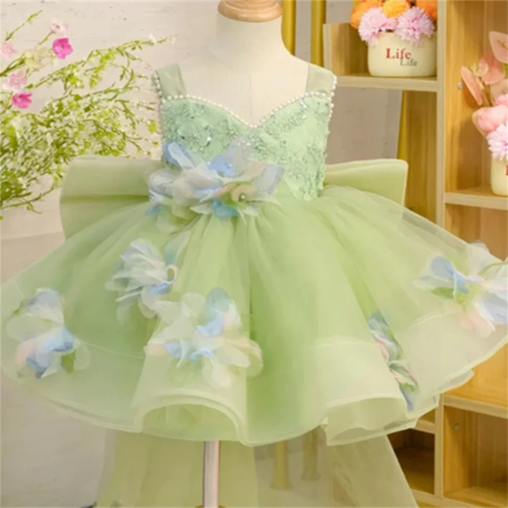 Customized Flower Girl Dress For Wedding Appliques Bow Pearls High Waist Sleeveless Elegant Kids Birthday First Communion Gown
Customized Flower Girl Dress For Wedding Appliques Bow Pearls High Waist Sleeveless Elegant Kids Birthday First Communion Gown