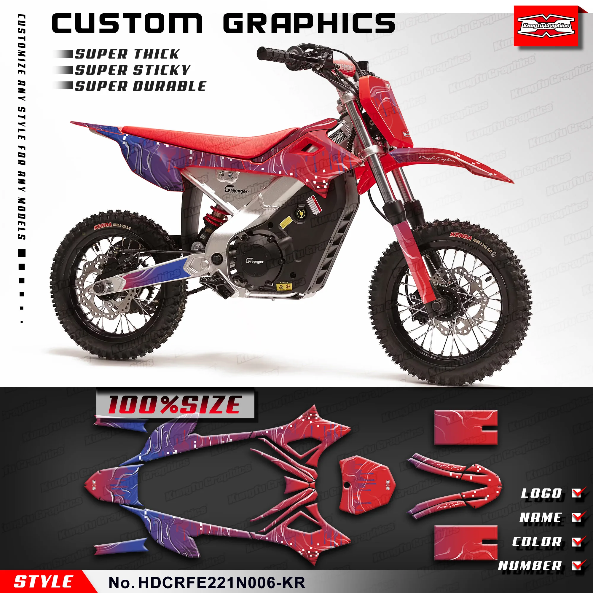 KUNGFU GRAPHICS Custom Dirt Bike Stickers Motorcycle Decal for HONDA CRF-E2 / CRF E2 2021 2022 2023 2024 2025, HDCRFE221N006-KR
KUNGFU GRAPHICS Custom Dirt Bike Stickers Motorcycle Decal for HONDA CRF-E2 / CRF E2 2021 2022 2023 2024 2025, HDCRFE221N006-KR