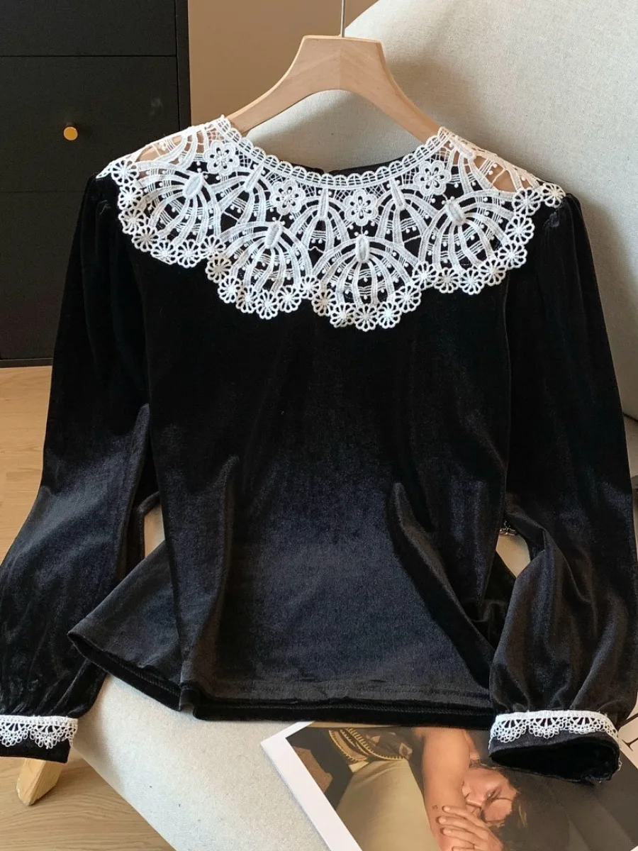 Бархатная женская осенне-зимняя элитная верхняя часть с кружевной отделкой в стиле ретро, оригинальный дизайн, облегающая цветочная вышивка
Бархатная женская осенне-зимняя элитная верхняя часть с кружевной отделкой в стиле ретро, оригинальный дизайн, облегающая цветочная вышивка