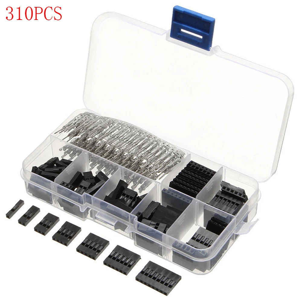 310Pcs/1 Box 2.54mm Male+Female Wire Jumper Line Cable Connector 1/2/3/4/5/6/8 Pin Header Connector Housing Electronic DIY Kit
310Pcs/1 Box 2.54mm Male+Female Wire Jumper Line Cable Connector 1/2/3/4/5/6/8 Pin Header Connector Housing Electronic DIY Kit