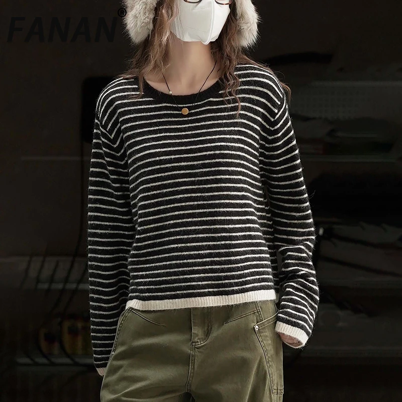 FANAN полосатый шерстяной вязаный свитер контрастного цвета для женщин, повседневные свободные топы с длинными рукавами, модная одежда, женская зимняя новинка
FANAN полосатый шерстяной вязаный свитер контрастного цвета для женщин, повседневные свободные топы с длинными рукавами, модная одежда, женская зимняя новинка