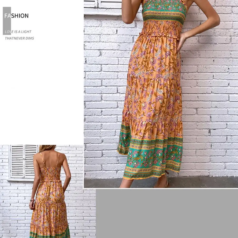 Printed Summer Dress Elegant Ethnic Style Maxi Dress for Women A-line Beach Sundress with High Waist Pleats Elastic for Summer
Printed Summer Dress Elegant Ethnic Style Maxi Dress for Women A-line Beach Sundress with High Waist Pleats Elastic for Summer