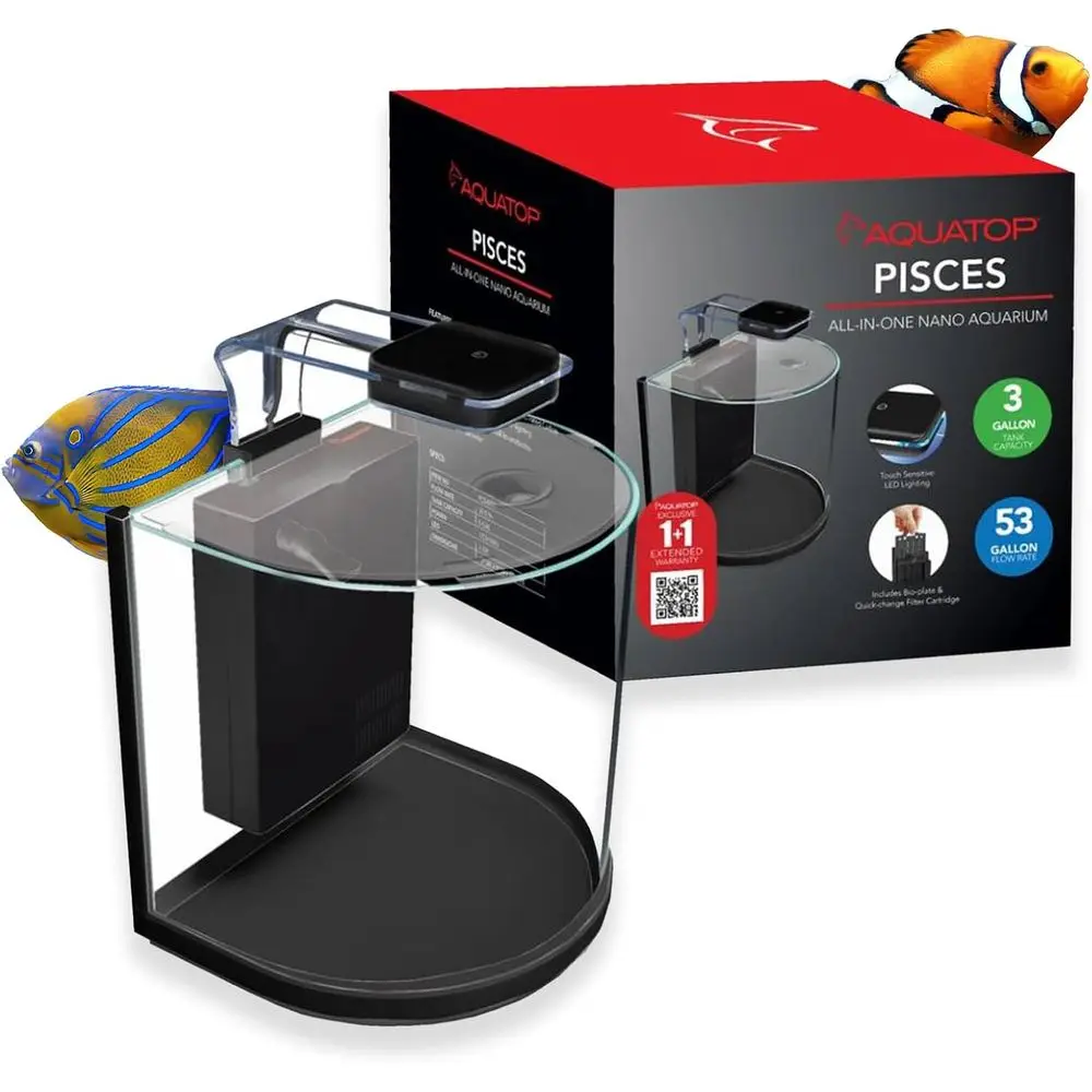 Pisces Curved Bowront Aquarium, 3 Gal - 53GPH – Nano Semi-Circle Glass Aquarium Kit – Touch LED Light – Built-in ilter or resh &
Pisces Curved Bowront Aquarium, 3 Gal - 53GPH – Nano Semi-Circle Glass Aquarium Kit – Touch LED Light – Built-in ilter or resh &
