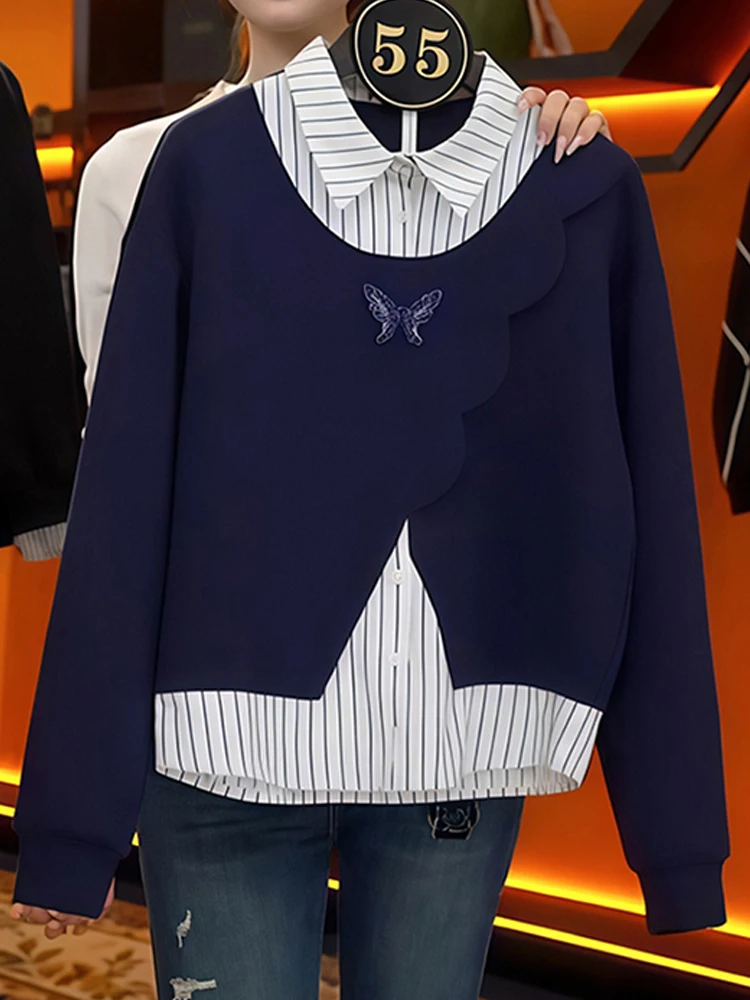 Korean Design Sense Casual Fashionable Women's Sweatshirt Fake Two-Piece Patchwork Top Loose Fit Long Sleeve Autumn New Arrival
Korean Design Sense Casual Fashionable Women's Sweatshirt Fake Two-Piece Patchwork Top Loose Fit Long Sleeve Autumn New Arrival