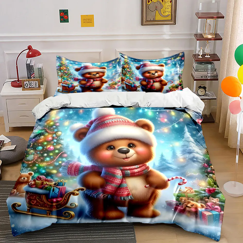 Cute Christmas bear with gifts Duvet Cover Set with 3D Printing Design Soft Polyester Bedding Set All-Season Comfort for gifts
Cute Christmas bear with gifts Duvet Cover Set with 3D Printing Design Soft Polyester Bedding Set All-Season Comfort for gifts