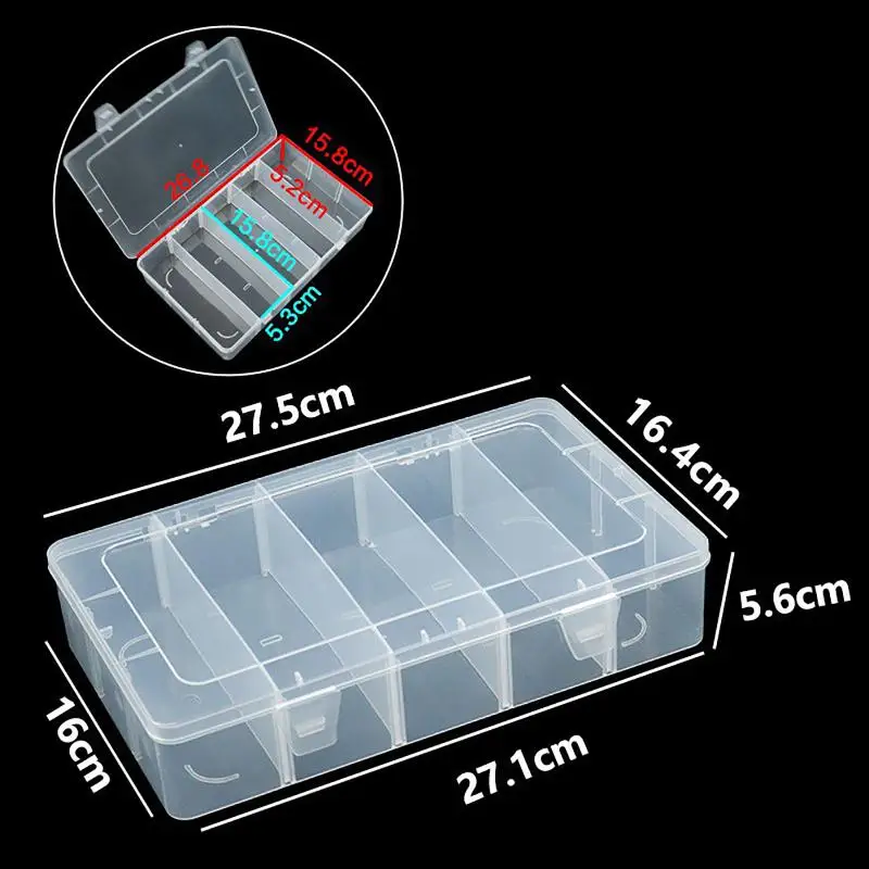 2PCS/3PCSClear Plastic Storage Box With Adjustable Grids And Transparent Design Perfect For Organizing Jewelry