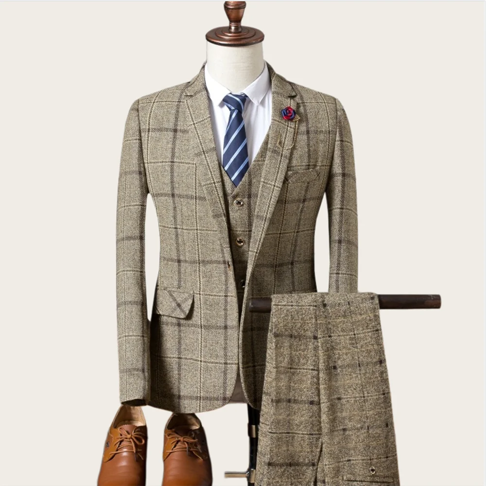 Wedding Men's Suits Groom Suit for Men 3 Piece Set Plaid Tuxedo Elegant Business Blazer Slim Fit Jacket+Vest+Pants Customized
Wedding Men's Suits Groom Suit for Men 3 Piece Set Plaid Tuxedo Elegant Business Blazer Slim Fit Jacket+Vest+Pants Customized