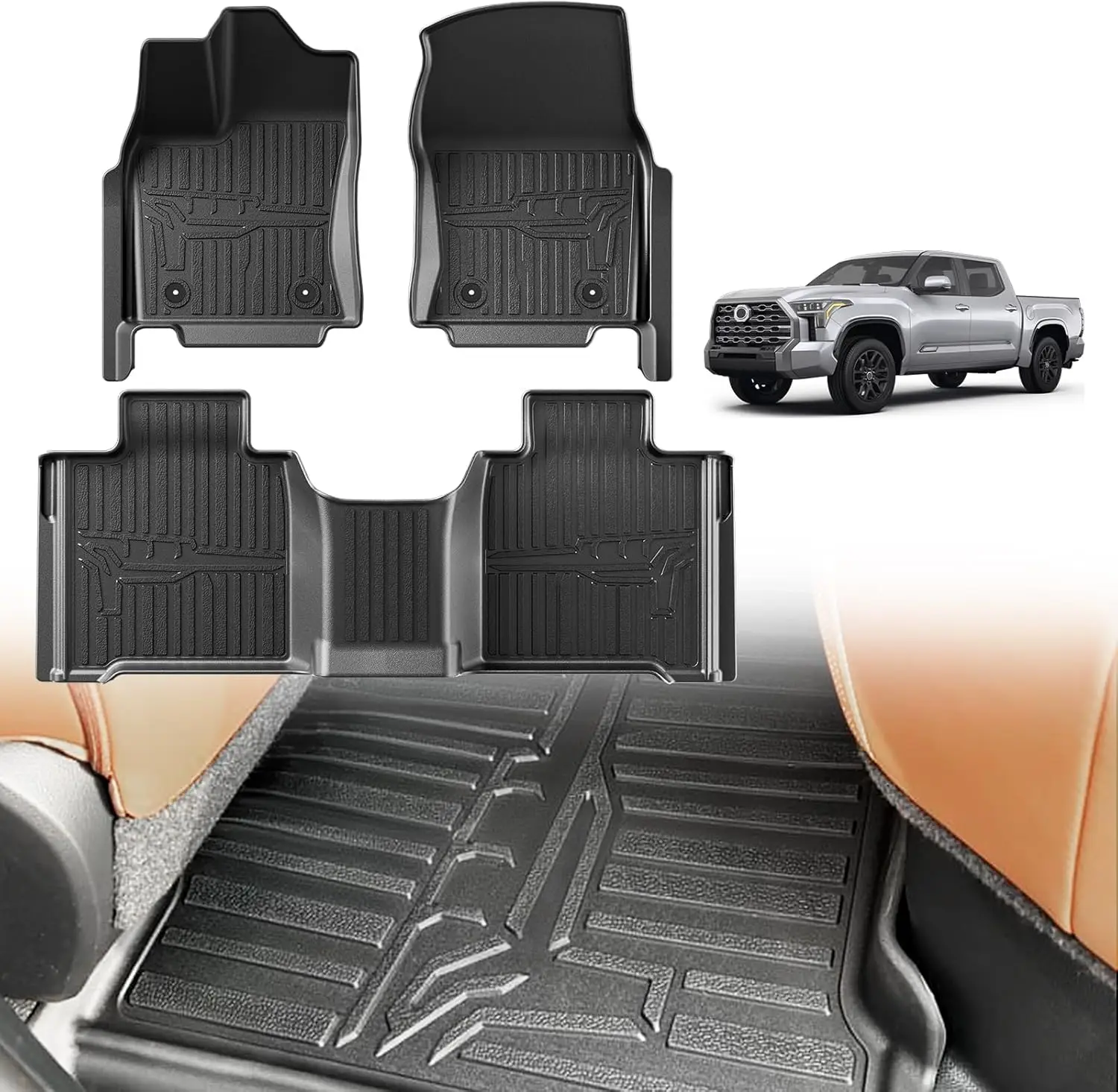 All-Weather Floor Mats for 2022-2026 Toyota Tundra CrewMax Cab, TPE Material, Black Color, Heavy Duty and Custom Fit
All-Weather Floor Mats for 2022-2026 Toyota Tundra CrewMax Cab, TPE Material, Black Color, Heavy Duty and Custom Fit