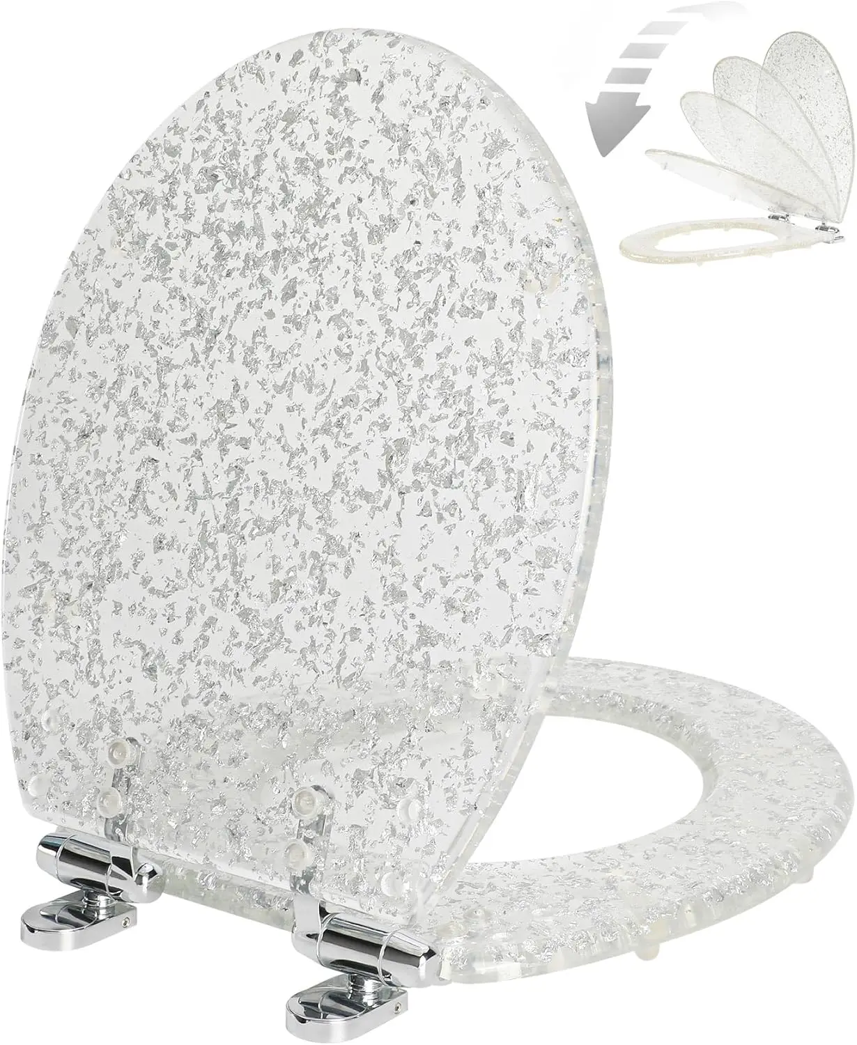 Round Resin Toilet Seat with Soft Close, Quick Release, Adjustable Hinges - Silver Glitter, 17 Inch
Round Resin Toilet Seat with Soft Close, Quick Release, Adjustable Hinges - Silver Glitter, 17 Inch