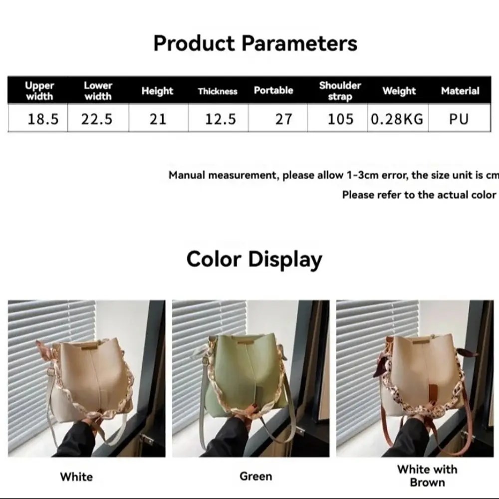 1Pcs PU Leather Bucket Bag Gold Chain Silk Scarf Decor Versatile Crossbody Bag Work Fashion Casual Style Large Capacity 1 S5327278fe4c94427bd49ff67316eb073l
