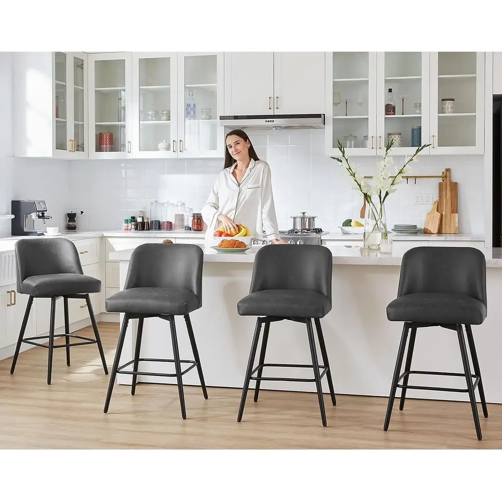 Set of 4 360° Swivel Leatherette Bar Stools, High Back, 26 Seat Height, Grey
Set of 4 360° Swivel Leatherette Bar Stools, High Back, 26 Seat Height, Grey