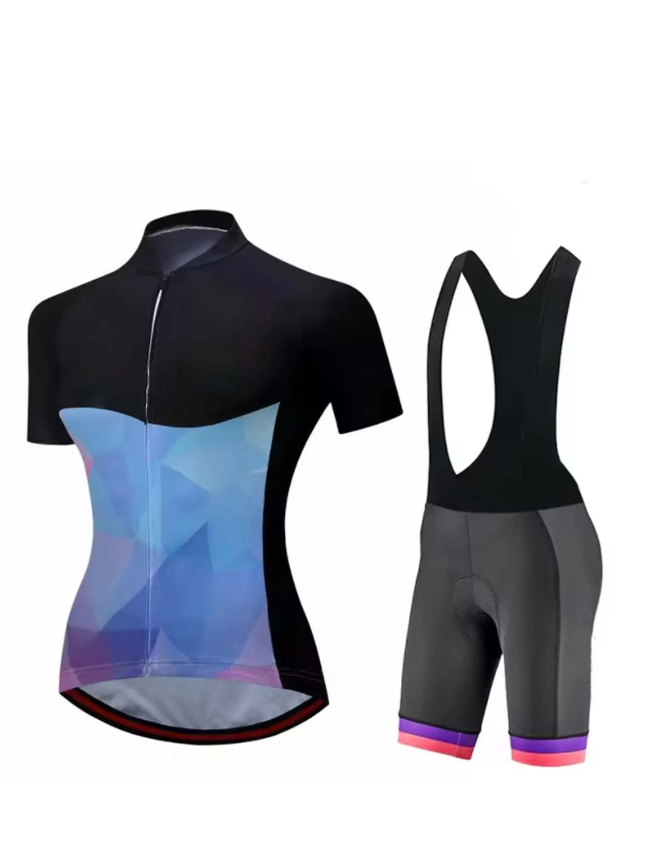 Women‘s Cycling Jersey & Bib Shorts Set, Short Sleeve Stand Collar Full Zip, Black White Breathable Quick Dry
Women‘s Cycling Jersey & Bib Shorts Set, Short Sleeve Stand Collar Full Zip, Black White Breathable Quick Dry