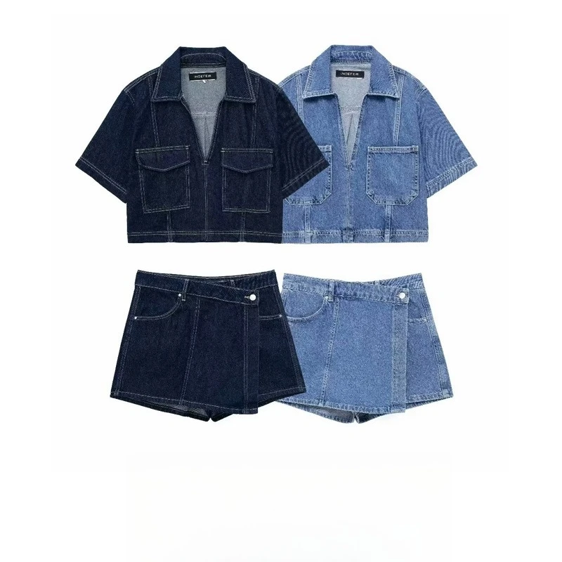 Women's Denim Shirt Double-Breasted Romper Shorts, Vintage Style
Women's Denim Shirt Double-Breasted Romper Shorts, Vintage Style