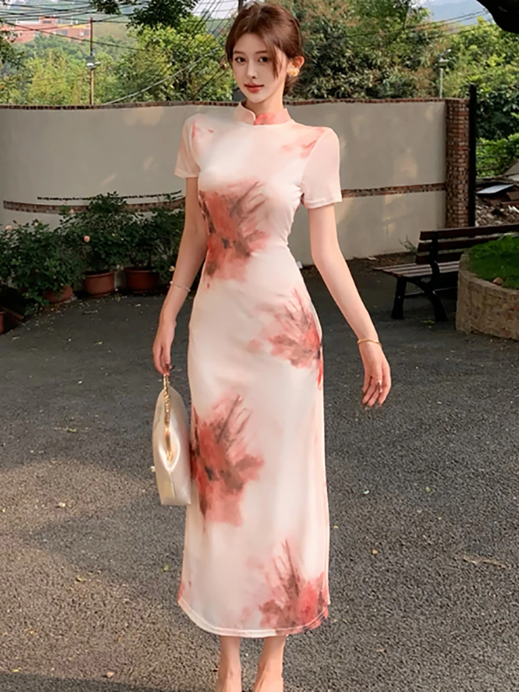 Summer Pink Print Mesh Short Sleeve Stand Collar Dress Women Elegant Chic Long Dress 2025 Korean Bodycon Party Dress and Events
Summer Pink Print Mesh Short Sleeve Stand Collar Dress Women Elegant Chic Long Dress 2025 Korean Bodycon Party Dress and Events