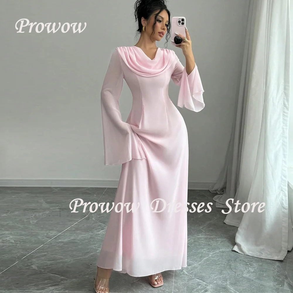 Prowow Elegant Pink Chiffon Prom Dresses Full Sleeves A Line Evening Gowns Pleats Arabic Women Occation Gowns Free Customized
Prowow Elegant Pink Chiffon Prom Dresses Full Sleeves A Line Evening Gowns Pleats Arabic Women Occation Gowns Free Customized