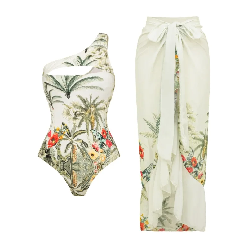 One-piece Women Swimwear Swimsuit One-shoulder Hollow-out tropical Jungle Print Monokini Beach Vacation Style Wear Maxi Dress
One-piece Women Swimwear Swimsuit One-shoulder Hollow-out tropical Jungle Print Monokini Beach Vacation Style Wear Maxi Dress