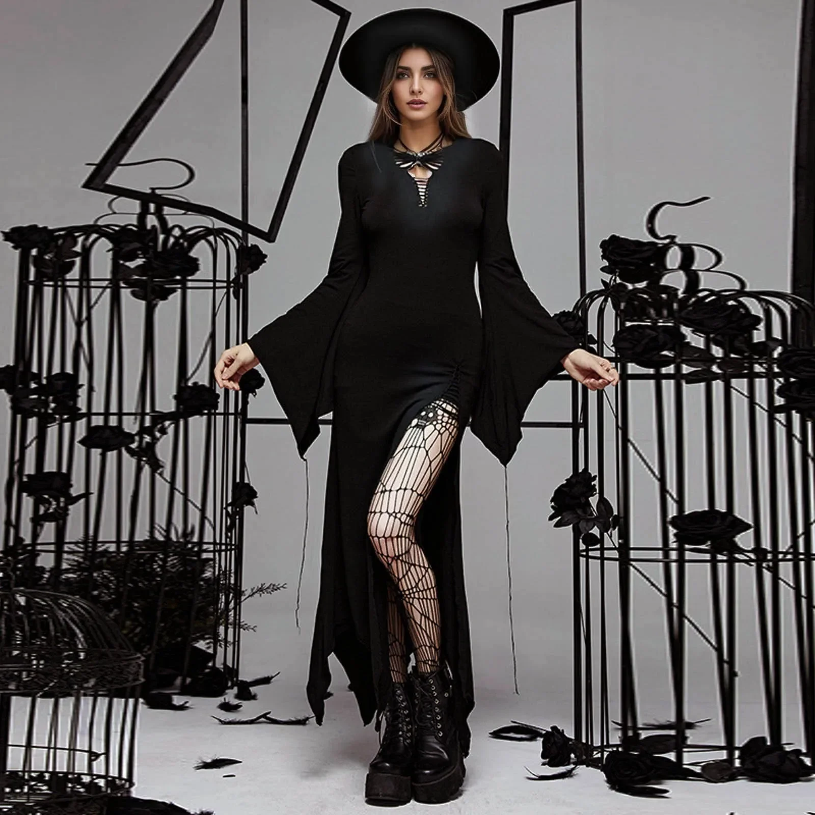 New Retro Gothic High Waist Black Dress Vintage Aesthetic Bat Sleeve Mini Dresses Goth Elegant Bandage Party Dress Women Outfits
New Retro Gothic High Waist Black Dress Vintage Aesthetic Bat Sleeve Mini Dresses Goth Elegant Bandage Party Dress Women Outfits