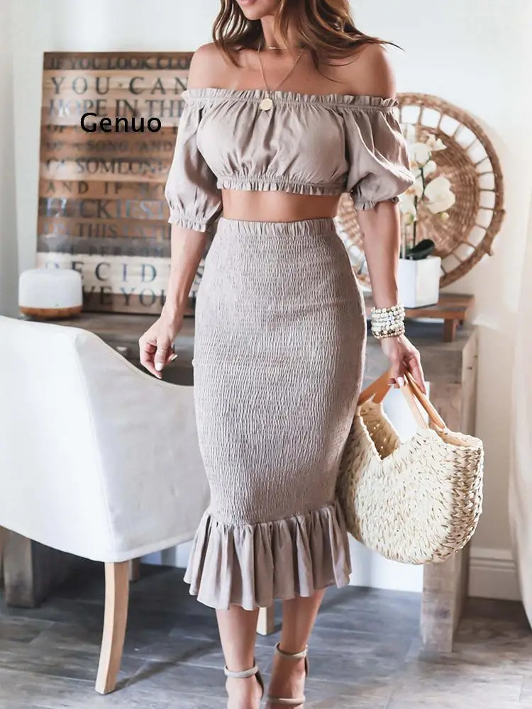 Elegant Women Summer Slim Skirts Suit Female Short Tops And Skirt Solid Two Piece Set Slim Ruffles Skirt Party Matching Outfits
Elegant Women Summer Slim Skirts Suit Female Short Tops And Skirt Solid Two Piece Set Slim Ruffles Skirt Party Matching Outfits