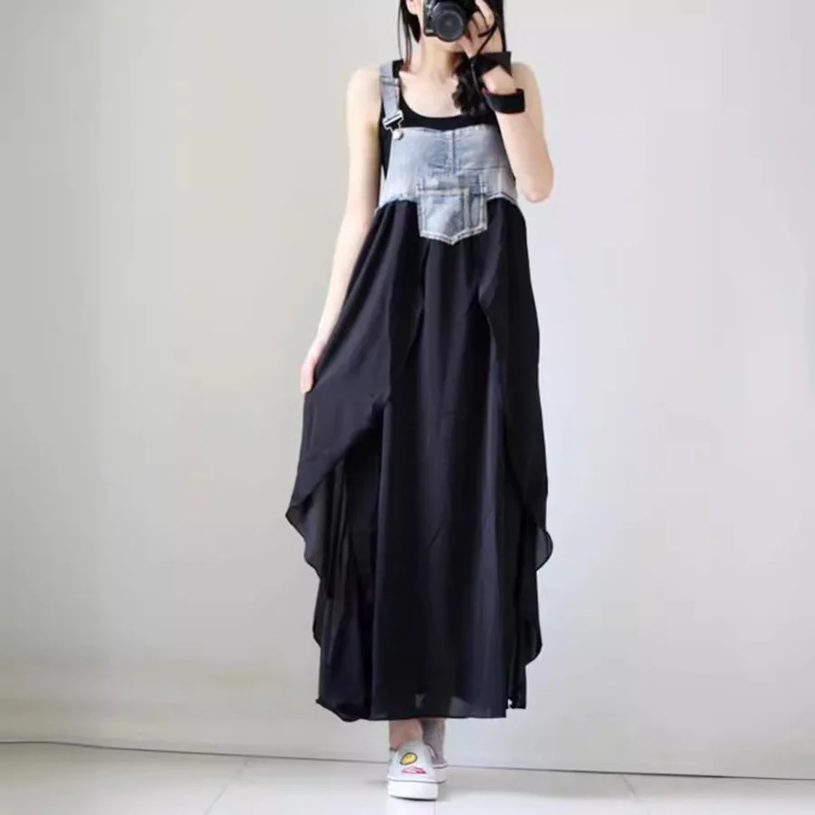 【New style】New fashionable ruffled long dress loose large-size denim strap skirt large swing dress spot
【New style】New fashionable ruffled long dress loose large-size denim strap skirt large swing dress spot