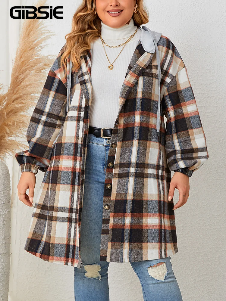 GIBSIE Plus Size Casual Wool Blend Long Plaid Coat Women 2023 Autumn Winter Drawstring Hooded Single Breasted Tartan Jacket New
GIBSIE Plus Size Casual Wool Blend Long Plaid Coat Women 2023 Autumn Winter Drawstring Hooded Single Breasted Tartan Jacket New