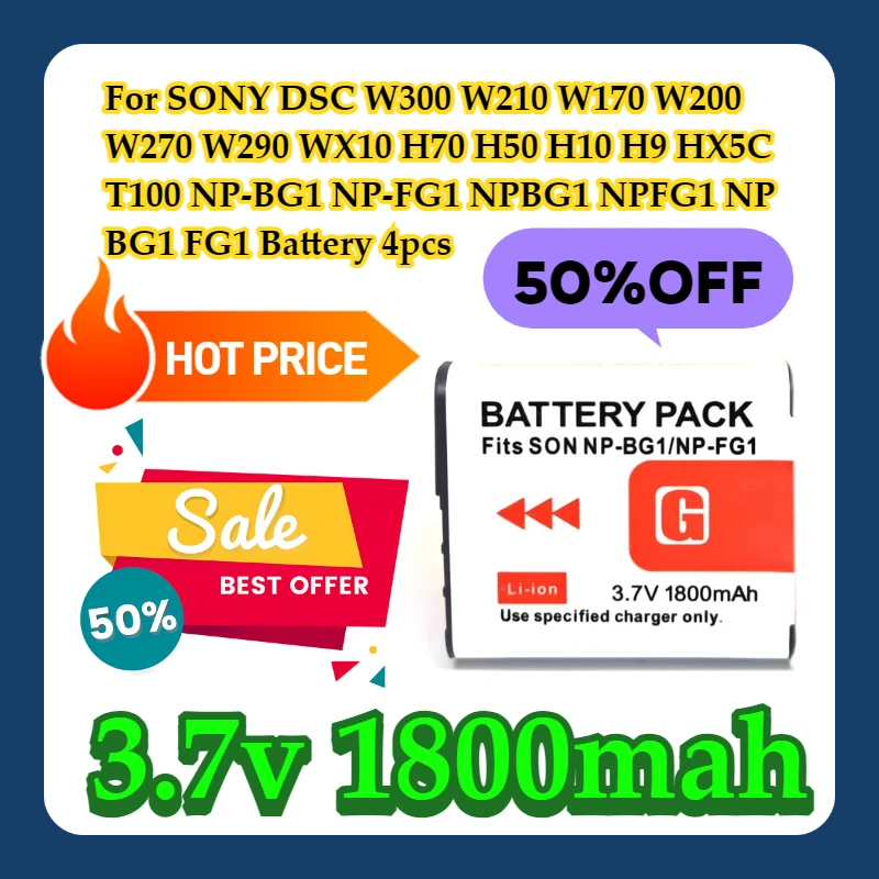 For SONY DSC W300 W210 W170 W200 W270 W290 WX10 H70 H50 H10 H9 HX5C T100 NP-BG1 NP-FG1 NPBG1 NPFG1 NP BG1 FG1 Battery 4pcs
For SONY DSC W300 W210 W170 W200 W270 W290 WX10 H70 H50 H10 H9 HX5C T100 NP-BG1 NP-FG1 NPBG1 NPFG1 NP BG1 FG1 Battery 4pcs