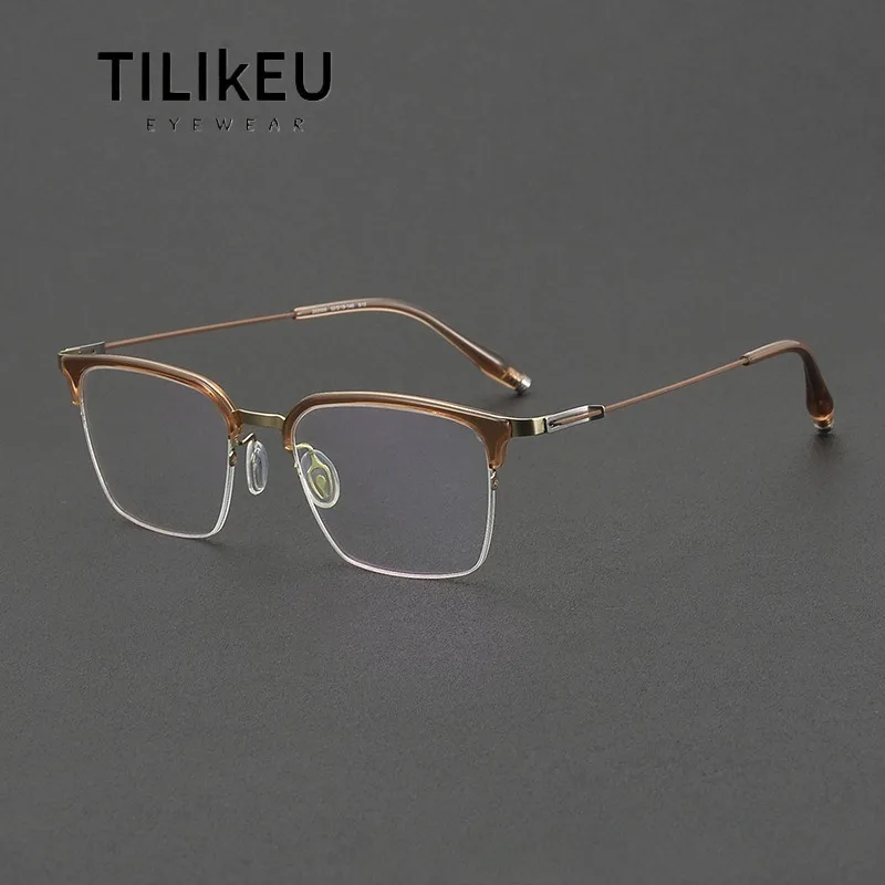 Pure Titanium Glasses Frames Men's Semi-Rimless Square Screwless Designer Eyewear Prescription Eyeglasses Frames for Women
Pure Titanium Glasses Frames Men's Semi-Rimless Square Screwless Designer Eyewear Prescription Eyeglasses Frames for Women