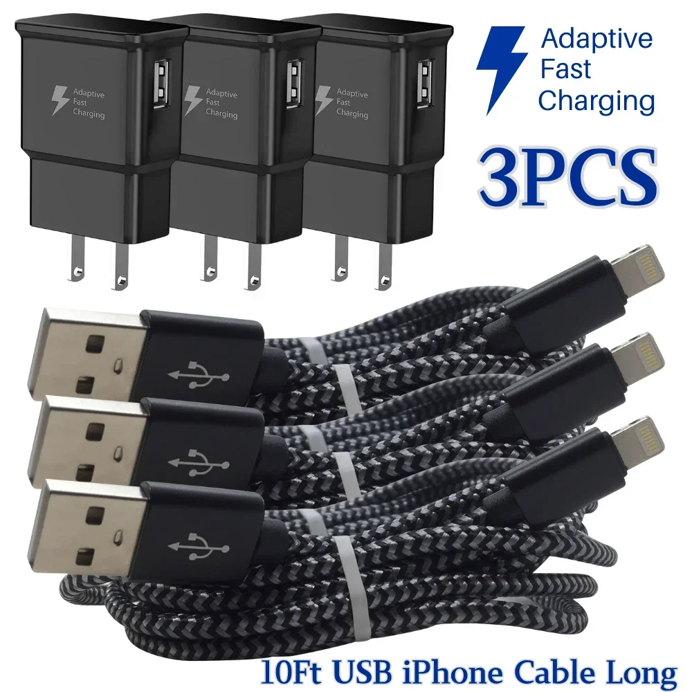 MFIGIGK 3-Pack Adaptive Fast Wall Charger with 10FT USB Lightning Cable for iPhone 14/ 13/ 12/ 11 - 10-20W Output, Universal
MFIGIGK 3-Pack Adaptive Fast Wall Charger with 10FT USB Lightning Cable for iPhone 14/ 13/ 12/ 11 - 10-20W Output, Universal