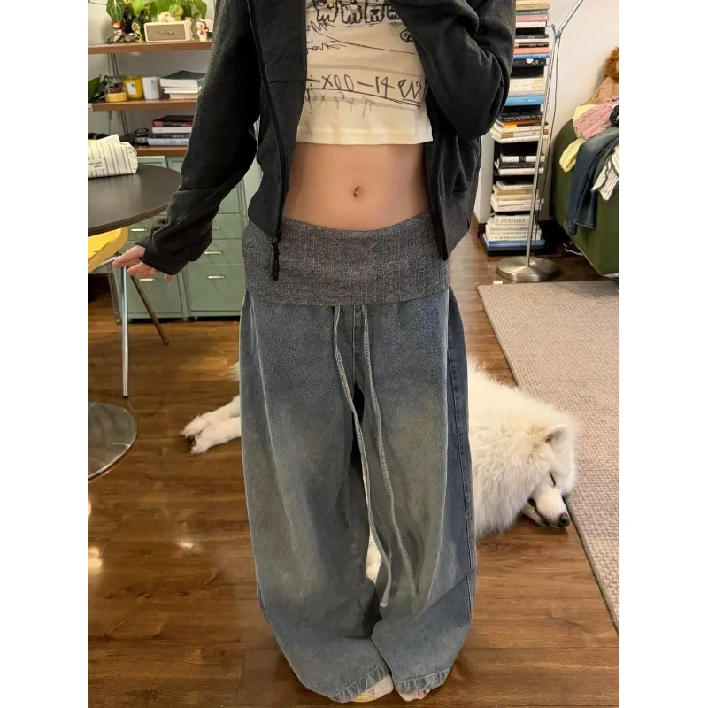 American Vibe Large Size Washed Old Plush Splicing Jeans Female Spice Girl Straight Loose and Thin Wide-leg Trousers
American Vibe Large Size Washed Old Plush Splicing Jeans Female Spice Girl Straight Loose and Thin Wide-leg Trousers