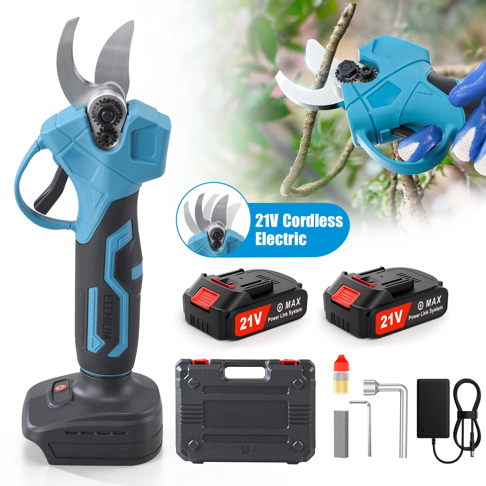 Brushless Electric Pruning Shears with 2pcs 21V 2Ah Battery Battery Powered Electric Pruner Branch Cutter 40mm Cutting Diameter
Brushless Electric Pruning Shears with 2pcs 21V 2Ah Battery Battery Powered Electric Pruner Branch Cutter 40mm Cutting Diameter